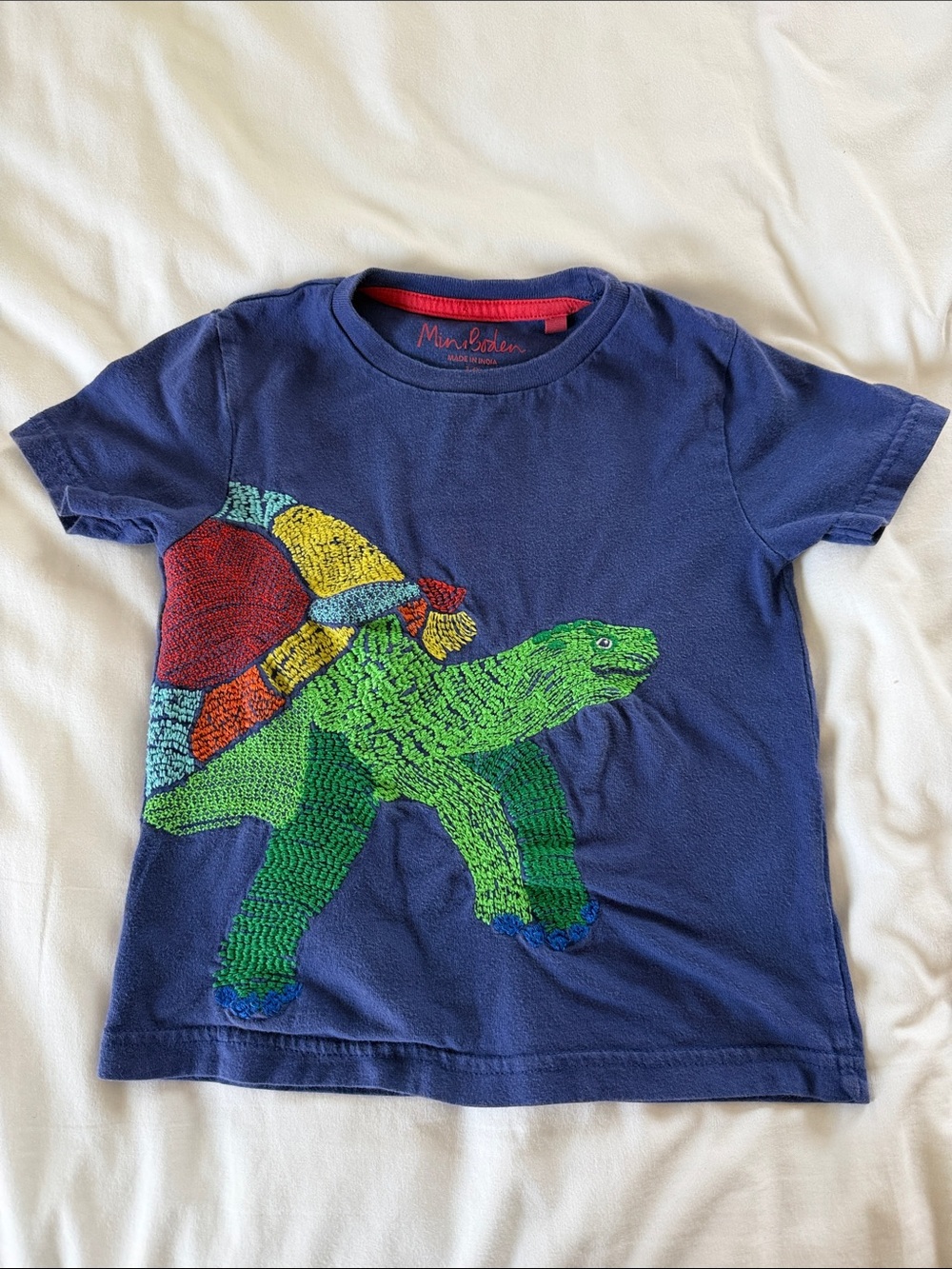 Mini Boden Navy T-Shirt with Colorful Turtle Applique 3-4Y Kids Unisex